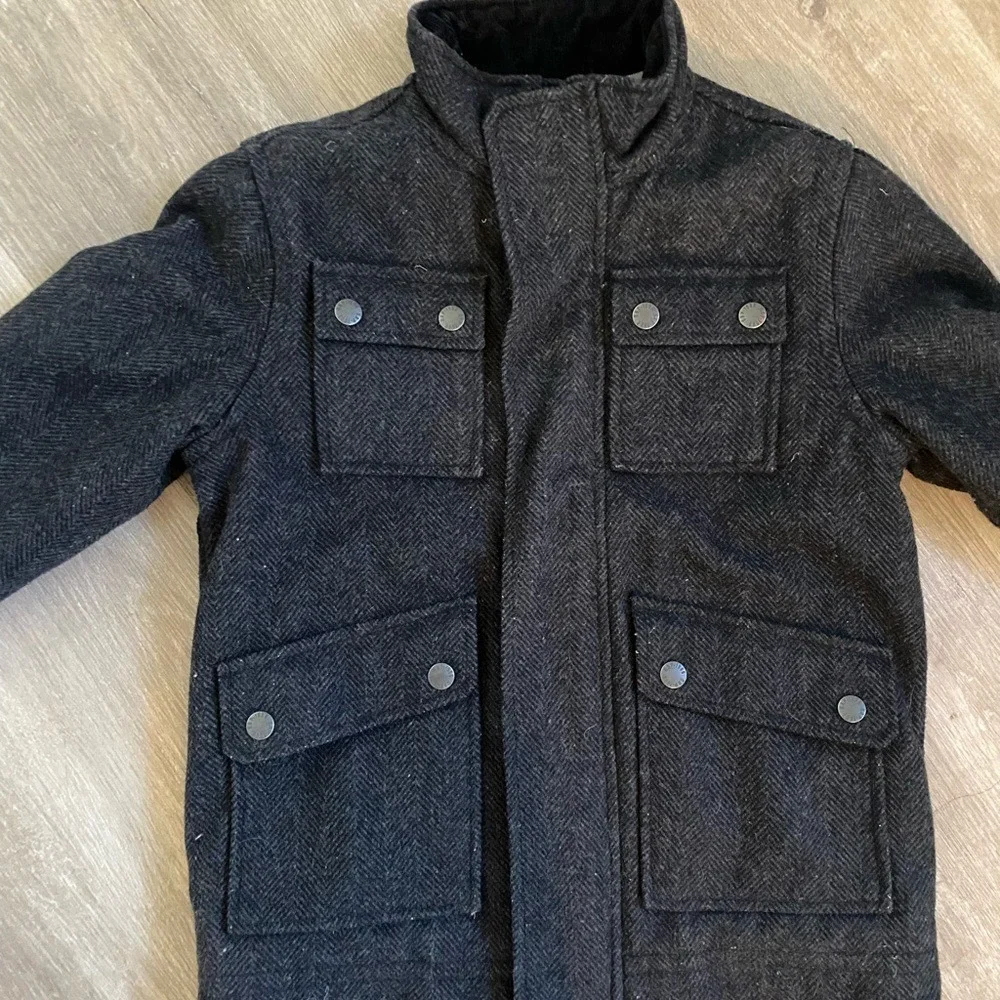 Gap Kids Boys Small‎ Wool Blend Parka Grunt Herringbone Jacket Full Zip Charcoal